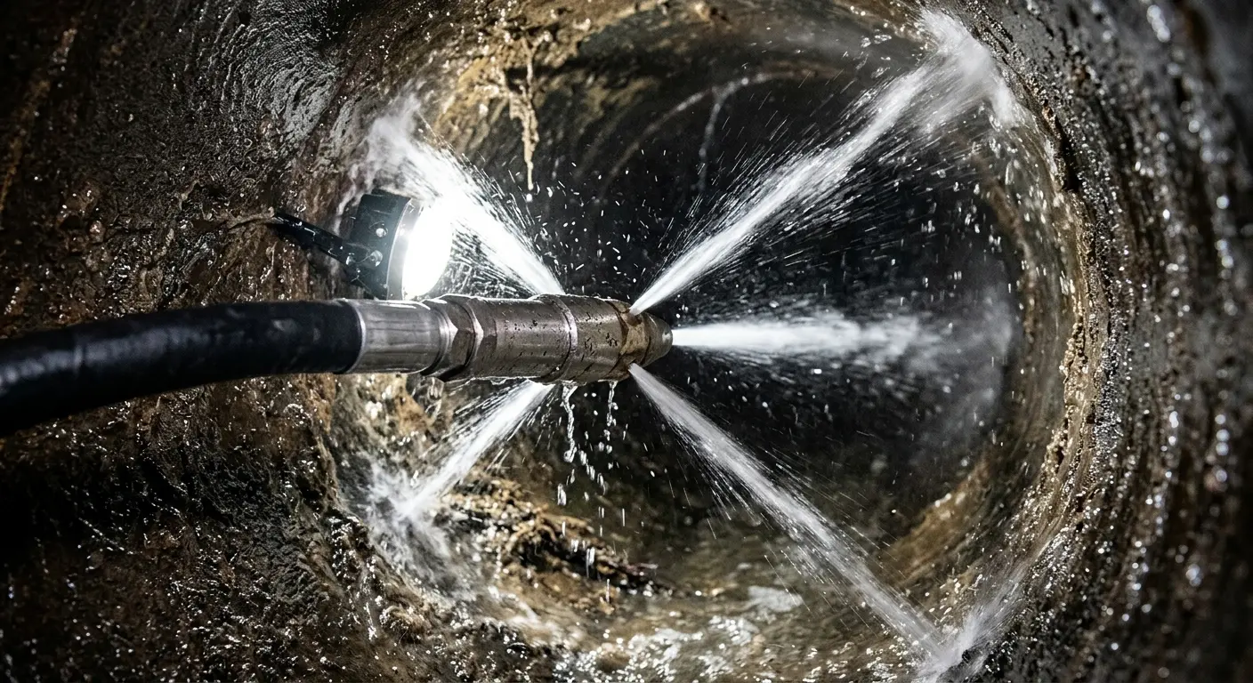High-pressure hydro jetting nozzle cleaning sewer pipe for Trenchless Sewer Repair in South Salt Lake